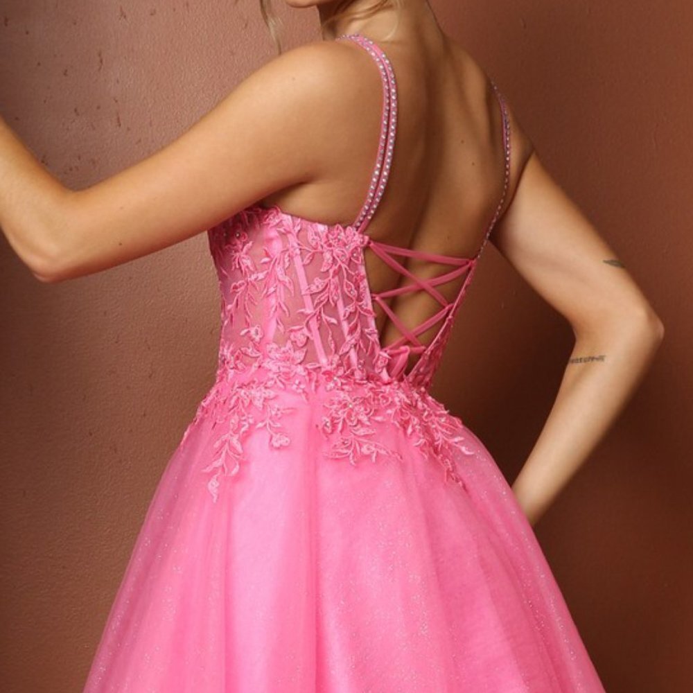 NEW PINK OFF THE SHOULDER SLEEVELESS EMBROIDERY MINI GOWN WITH STRAPS NX T724 - Picture 8 of 8